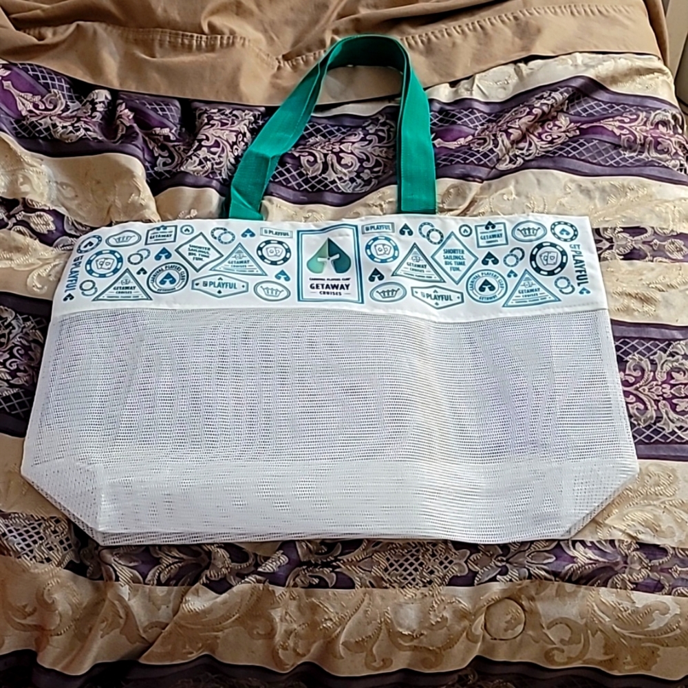 Carnival Cruise Line Mesh White & Green Beach Bag/Large Tote w/ Casino Logo NEW